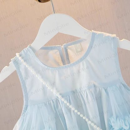 幼児用女の子用花柄メッシュノースリーブDress - image 4