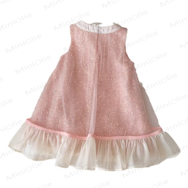 幼児用女の子用ピンクスパンコールリボンノースリーブDress - image 2