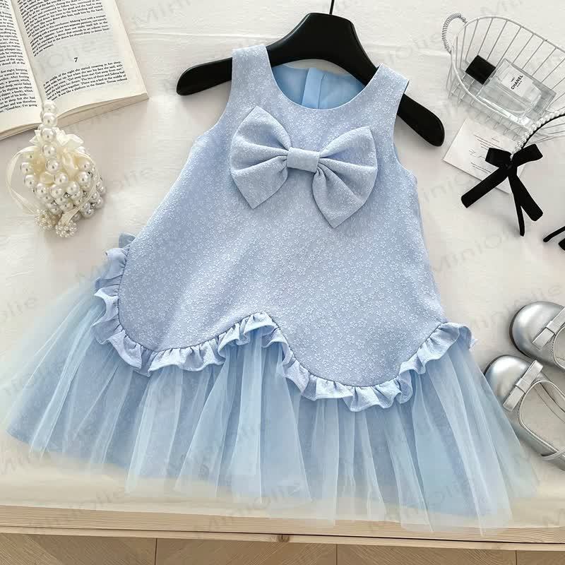 幼児用女の子用ブルーフラワーリボンノースリーブDress - 青 - 8歳 - image 1