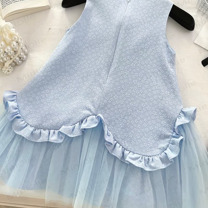 幼児用女の子用ブルーフラワーリボンノースリーブDress - image 4