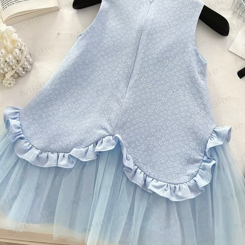 幼児用女の子用ブルーフラワーリボンノースリーブDress - image 4
