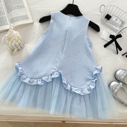 幼児用女の子用ブルーフラワーリボンノースリーブDress - image 2