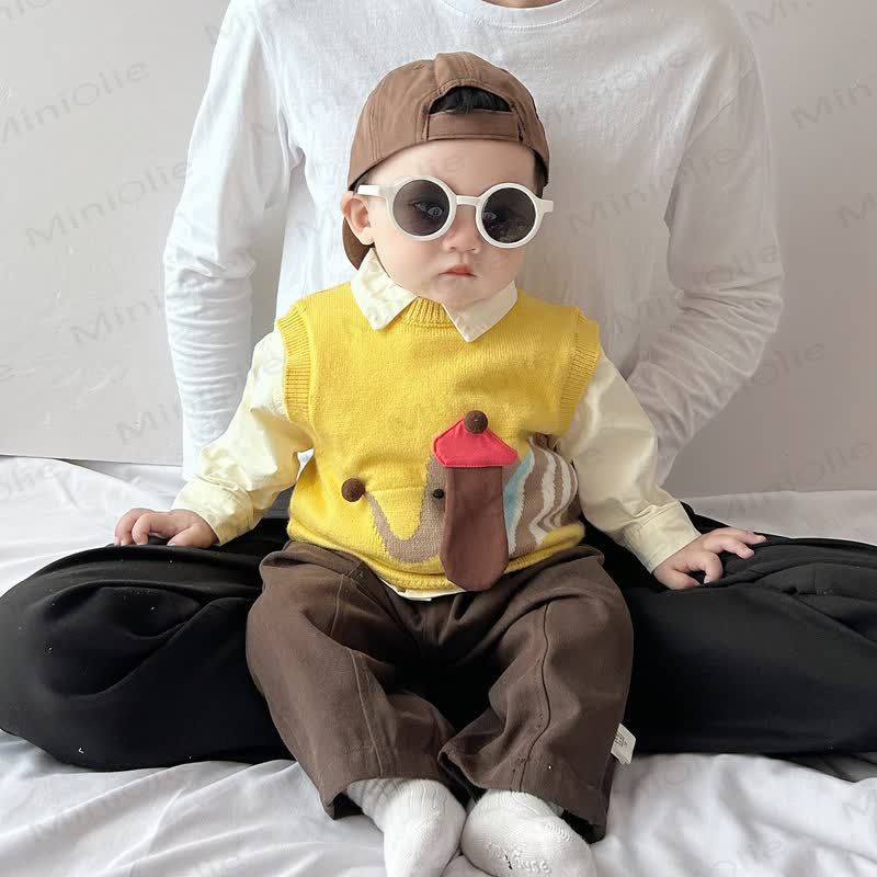 ベビー 幼児 男の子 ニット ドッグ タンクトップ/ベージュ トップス/ブラウン パンツ - image 3