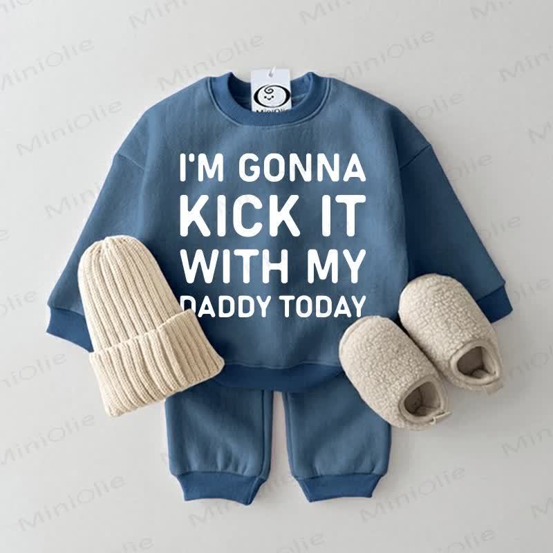 I'M GONNA KICK IT WITH MY DADDY TODAY！ベビー2ピース スウェットスーツセット - 青 - 2～3歳 - image 1