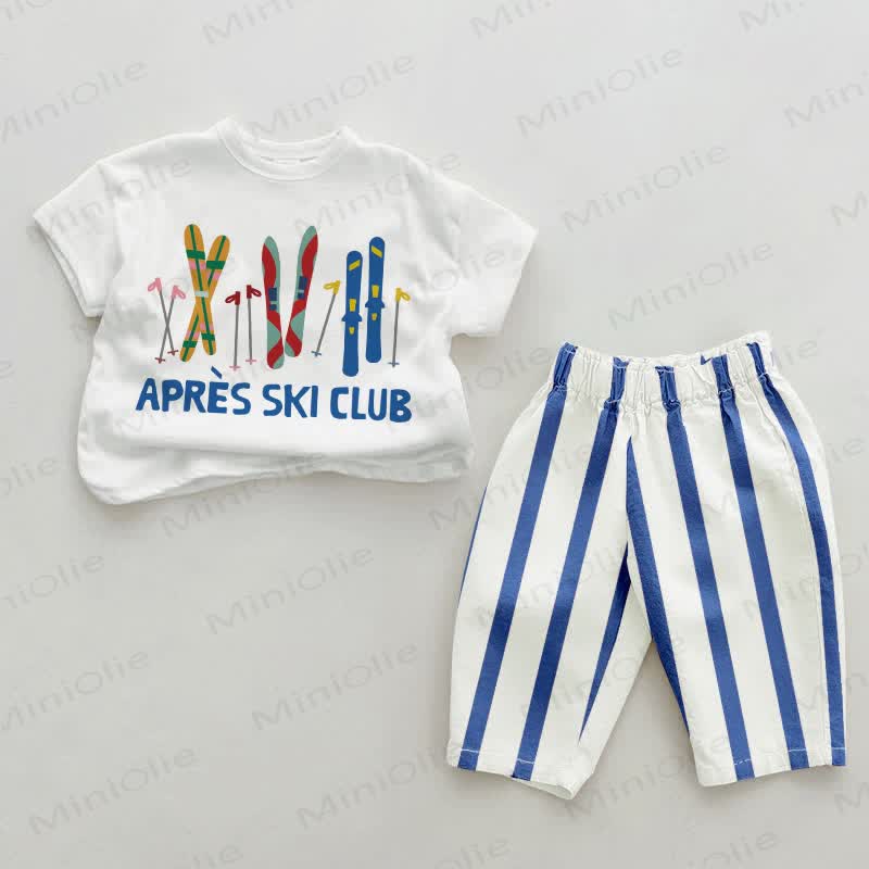 APRES SKI CLUBベビーブルー縦縞2点セット - ホワイト＆ブルー - 2～3歳 - image 1