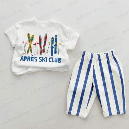APRES SKI CLUBベビーブルー縦縞2点セット - ホワイト＆ブルー - 2～3歳 - image 1