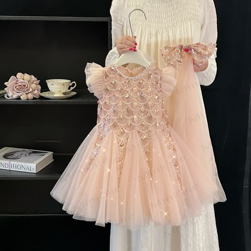 幼児用女の子用スパンコールメッシュフライングスリーブDress - image 2