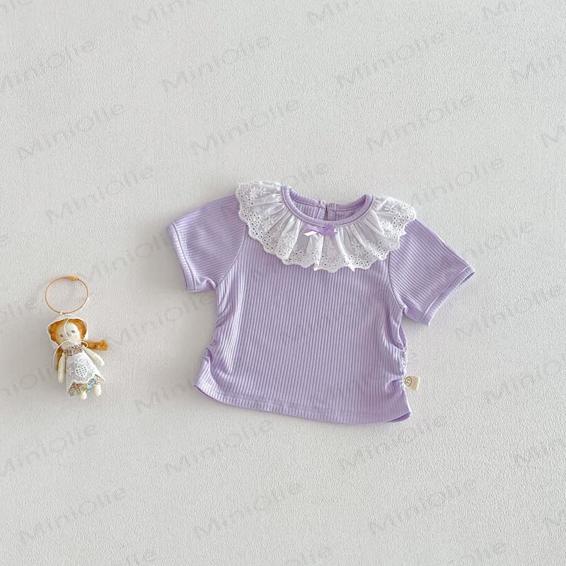 ベビー幼児女の子用リボンフラワーオーバーオール/無地レーストップス - パープルトップ - 5～7歳 - image 6