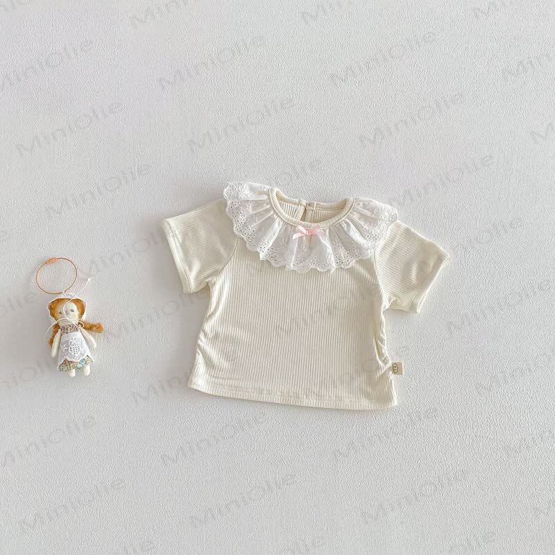 ベビー幼児女の子用リボンフラワーオーバーオール/無地レーストップス - ベージュトップス - 5～7歳 - image 7