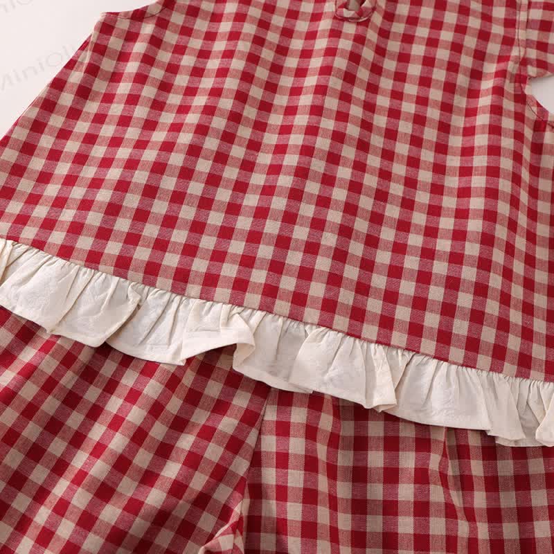 幼児用女の子用チェック柄フライングスリーブ2ピースセット - image 12