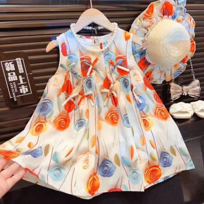 幼児用女の子用スウィートフラワーリボンノースリーブDress - ベージュ - 10歳 - image 1