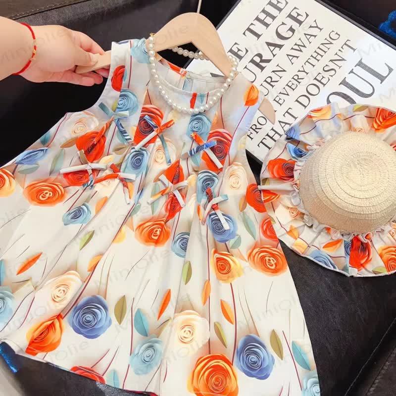 幼児用女の子用スウィートフラワーリボンノースリーブDress - image 4