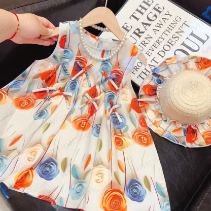 幼児用女の子用スウィートフラワーリボンノースリーブDress - image 4