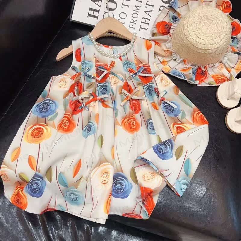 幼児用女の子用スウィートフラワーリボンノースリーブDress - image 3