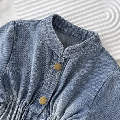 幼児用女の子用無地デニムレースDress - image 4