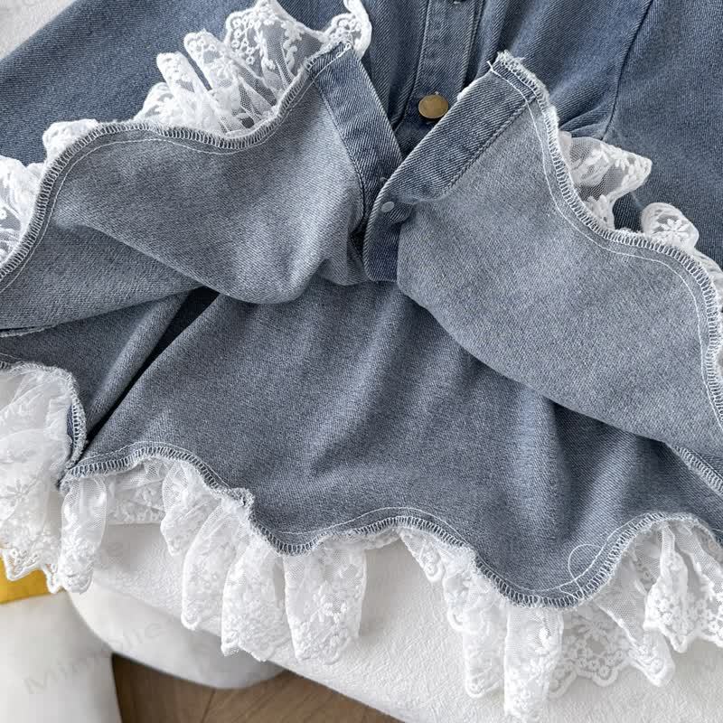 幼児用女の子用無地デニムレースDress - image 7