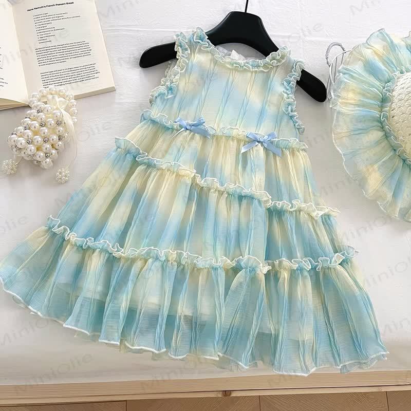 幼児用女の子用リボンノースリーブDress - 青緑 - 8歳 - image 1