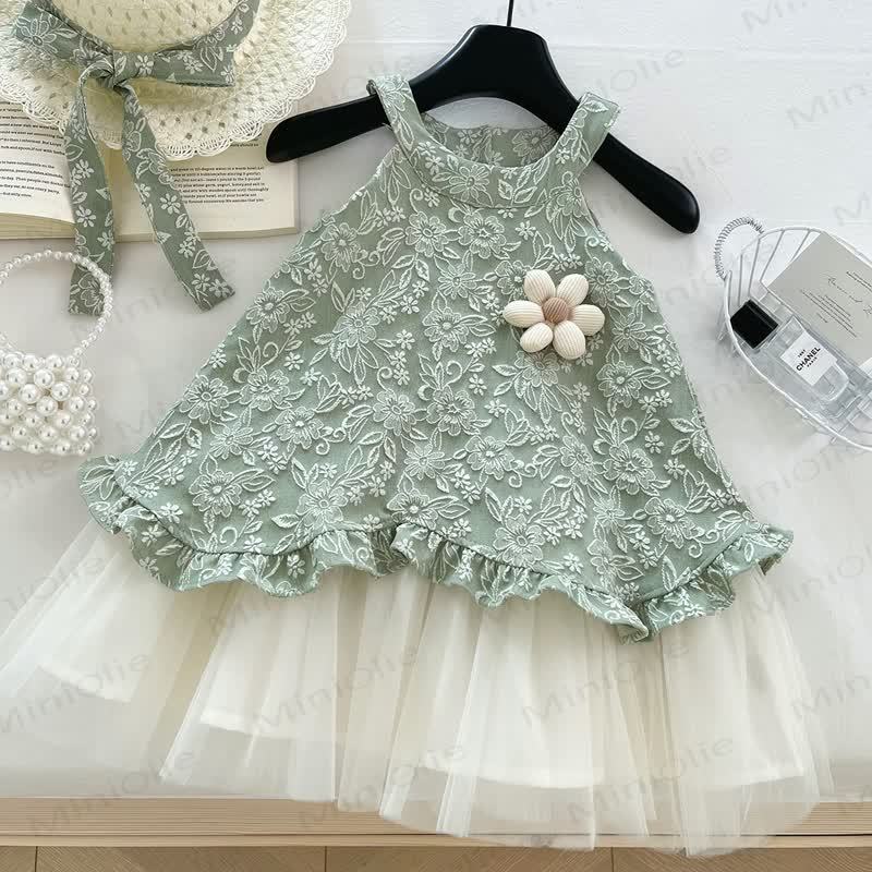 幼児用女の子用グリーンフラワーノースリーブDress - 緑 - 8歳 - image 1