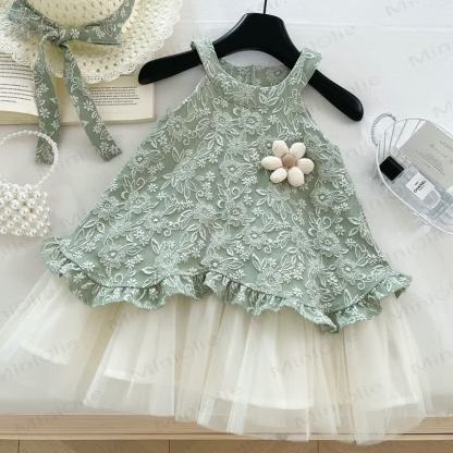 幼児用女の子用グリーンフラワーノースリーブDress - 緑 - 8歳 - image 1