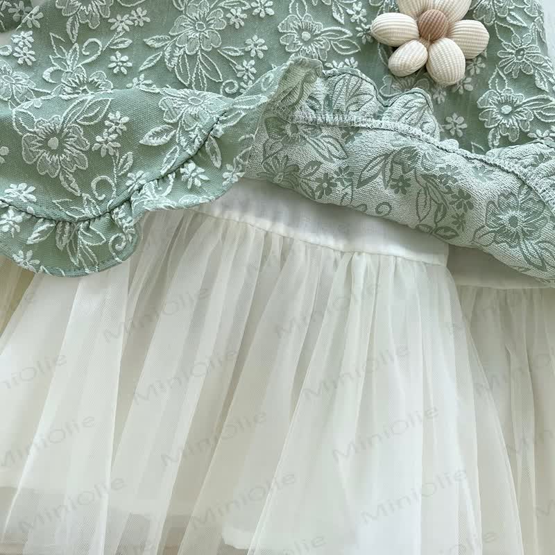 幼児用女の子用グリーンフラワーノースリーブDress - image 5