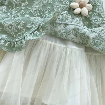 幼児用女の子用グリーンフラワーノースリーブDress - image 5