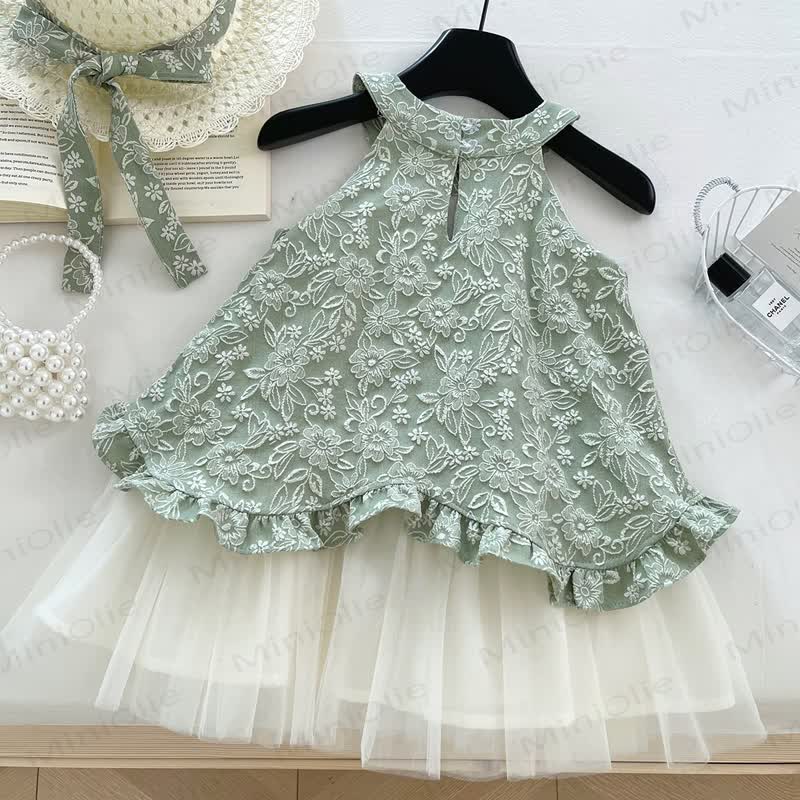 幼児用女の子用グリーンフラワーノースリーブDress - image 2