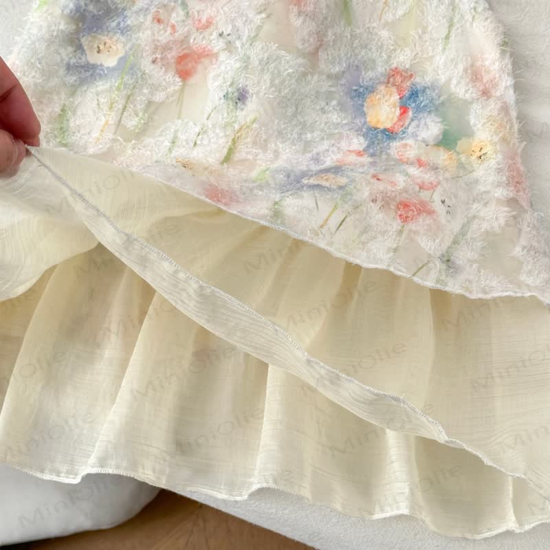 幼児用女の子用ベージュフラワーノースリーブDress - image 5