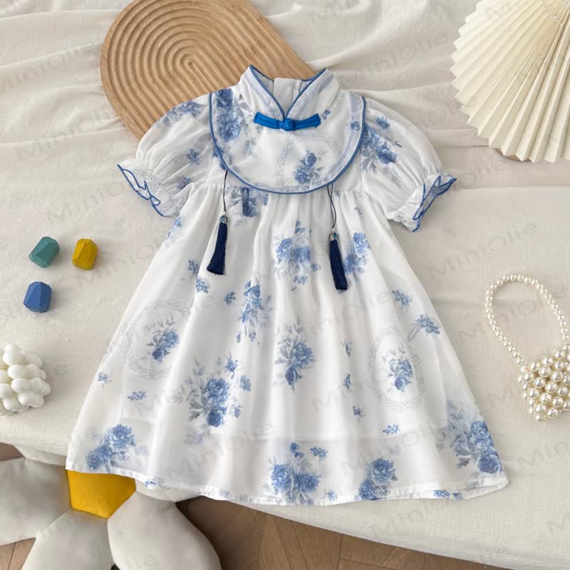 幼児用女の子用ホワイトブルーフラワーDress - 白 - 8歳 - image 1