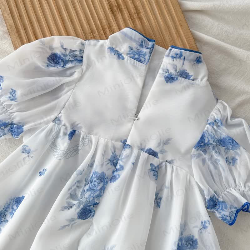 幼児用女の子用ホワイトブルーフラワーDress - image 5