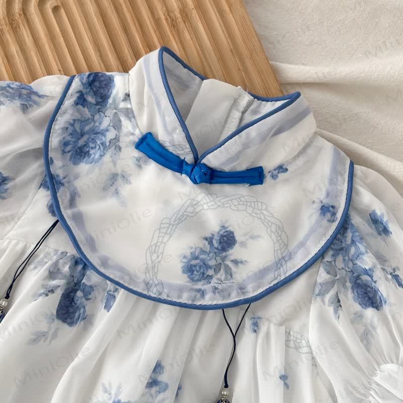 幼児用女の子用ホワイトブルーフラワーDress - image 3