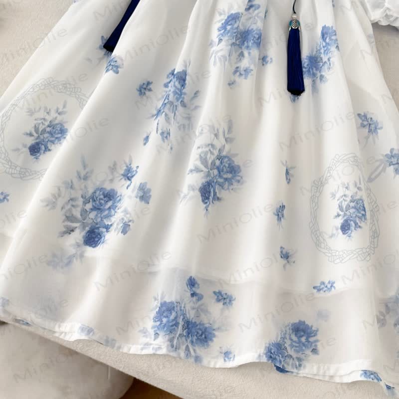 幼児用女の子用ホワイトブルーフラワーDress - image 6