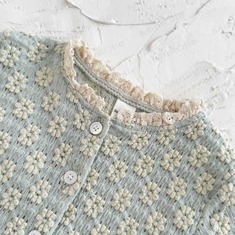 女の子用刺繍フラワー2ピースニットセット - image 6