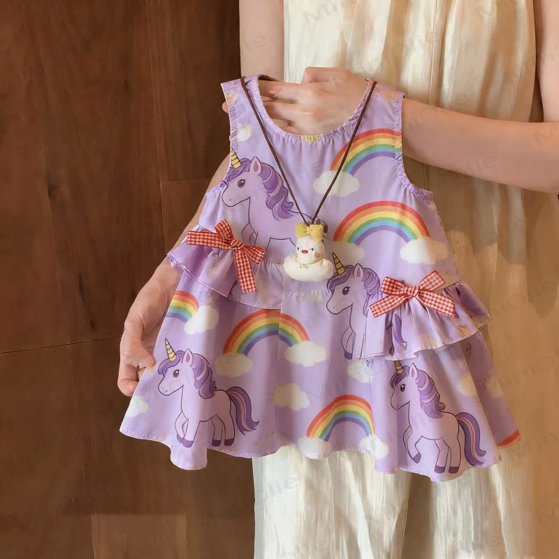 幼児用女の子用リボンノースリーブDress - パープルレインボーホース - 8歳 - image 3