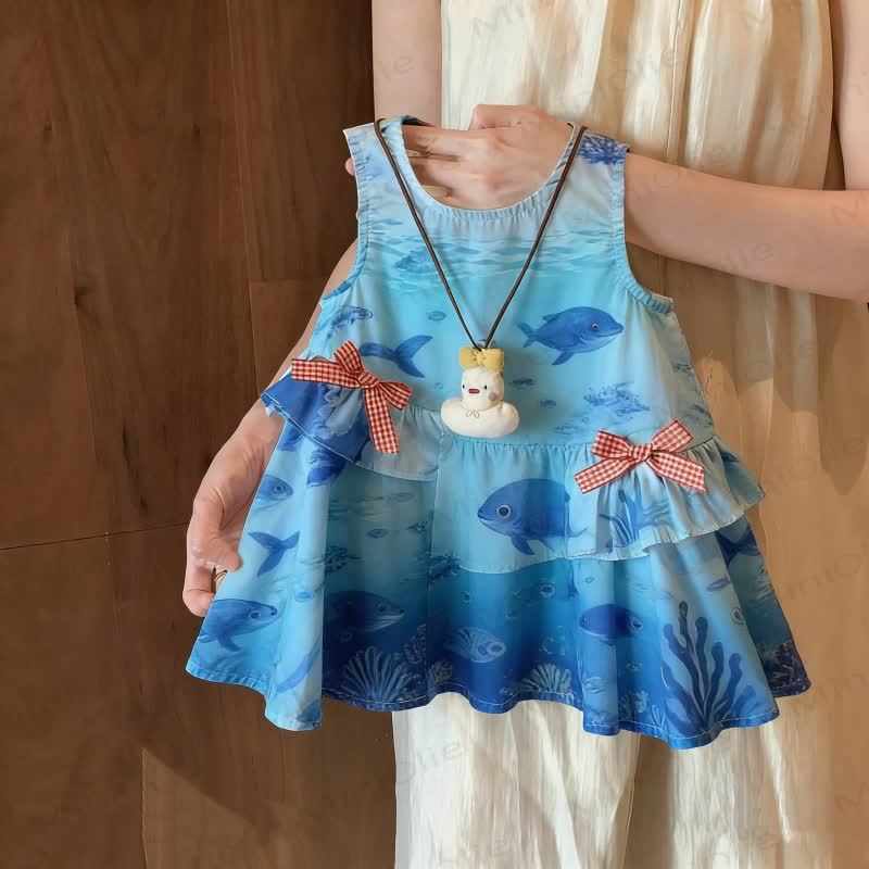 幼児用女の子用リボンノースリーブDress - ブルーオーシャンワールド - 8歳 - image 4