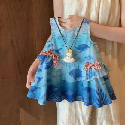 幼児用女の子用リボンノースリーブDress - ブルーオーシャンワールド - 8歳 - image 4