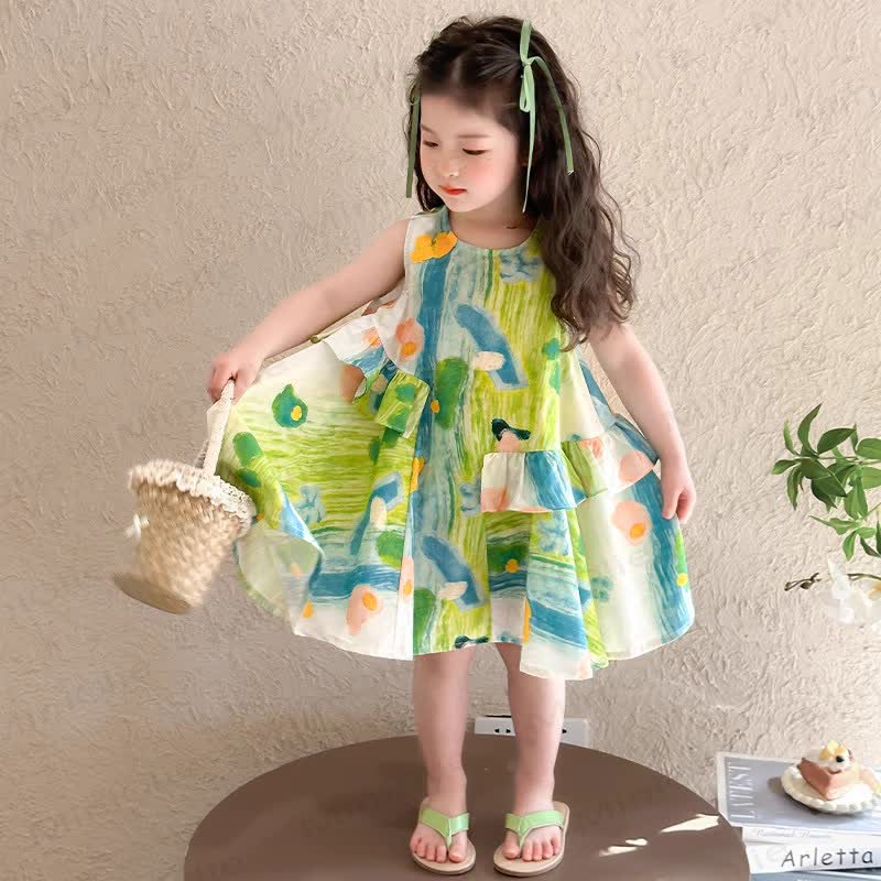幼児・キッズ 女の子用 カラーブロック 花柄 ノースリーブDress - image 2