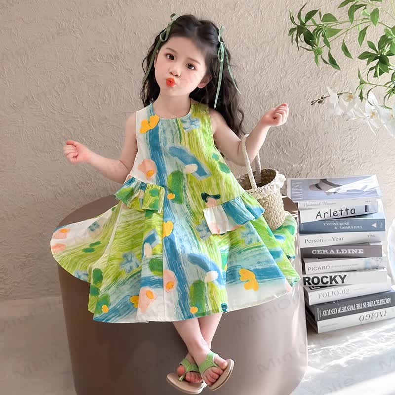 幼児・キッズ 女の子用 カラーブロック 花柄 ノースリーブDress - image 3