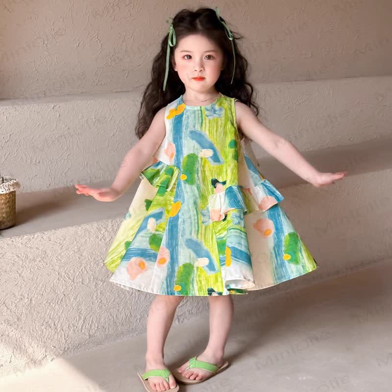 幼児・キッズ 女の子用 カラーブロック 花柄 ノースリーブDress - image 4