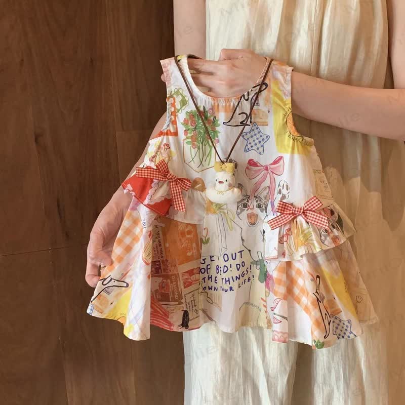 幼児用女の子用リボンノースリーブDress - ベージュの猫 - 8歳 - image 1