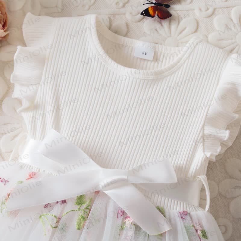 ベビー 幼児 女の子 リボン刺繍 フラワー メッシュDress - image 5