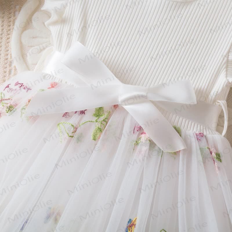 ベビー 幼児 女の子 リボン刺繍 フラワー メッシュDress - image 6