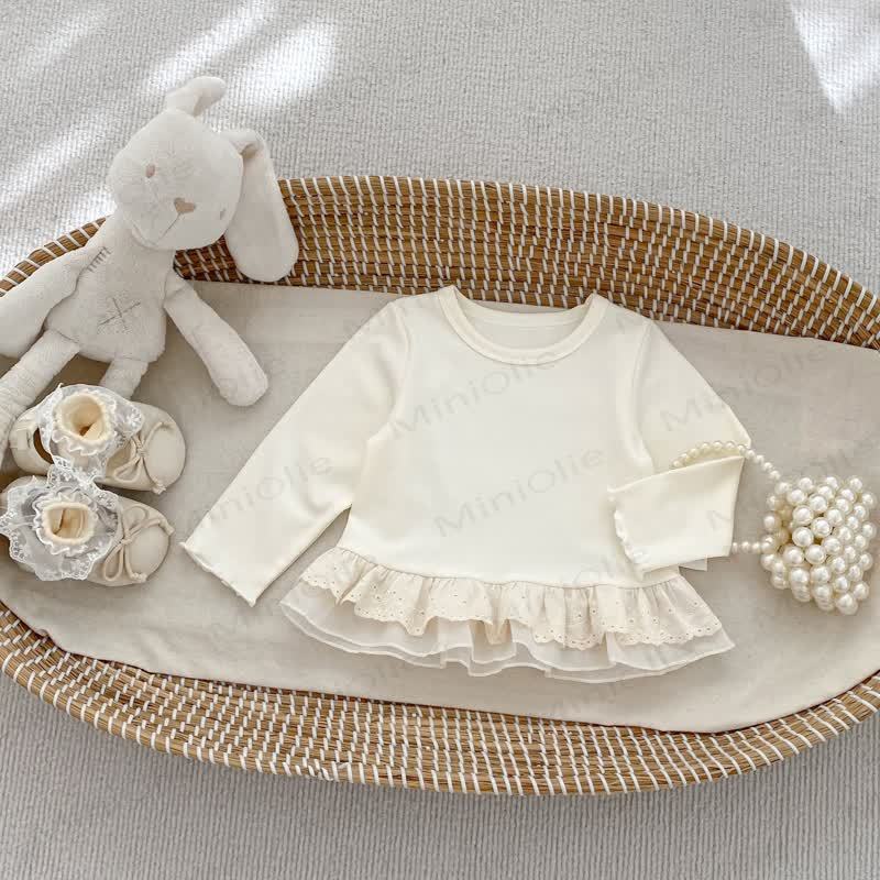 ベビー幼児女の子用無地ホワイトレーストップス/ブルーデニムパンツ - image 3