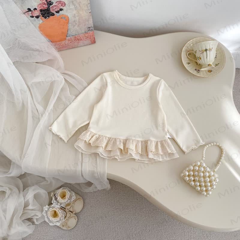 ベビー幼児女の子用無地ホワイトレーストップス/ブルーデニムパンツ - ホワイトトップ - 5～7歳 - image 2