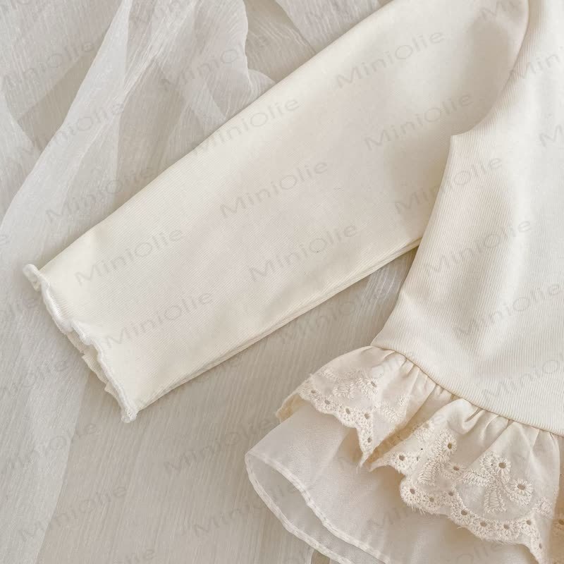 ベビー幼児女の子用無地ホワイトレーストップス/ブルーデニムパンツ - image 6