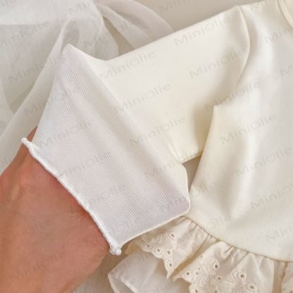 ベビー幼児女の子用無地ホワイトレーストップス/ブルーデニムパンツ - image 7