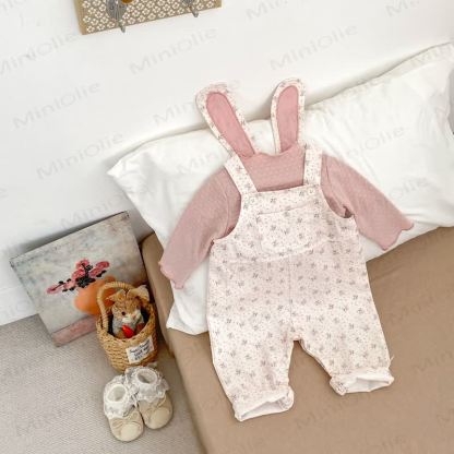ベビーガールズ フラワーバニー ピンク オーバーオール/ピンク トップス - image 1