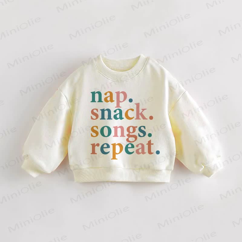 NAP. SNACK. SONGS. REPEAT.ベビー幼児用クリームスウェットシャツ - クリーム - 3～5歳 - image 1