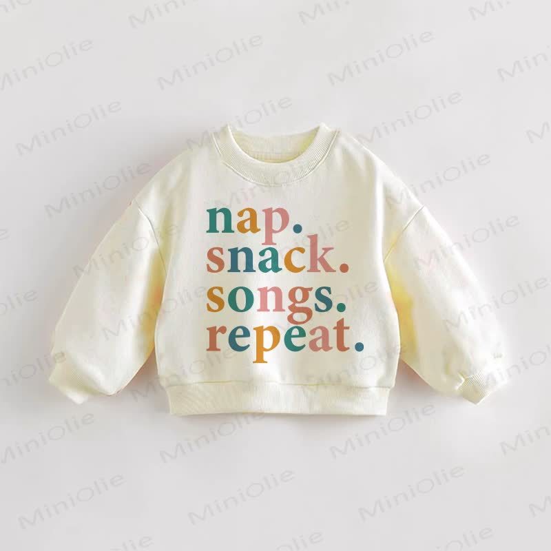 NAP. SNACK. SONGS. REPEAT.ベビー幼児用クリームスウェットシャツ - クリーム - 3～5歳 - image 1