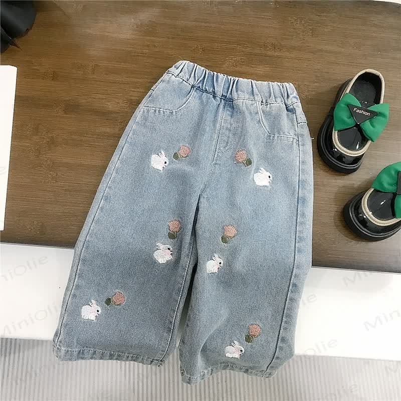 幼児用女の子用デニムブルーフラワーリボン/バニーパンツ - フラワーバニー - 10歳 - image 4