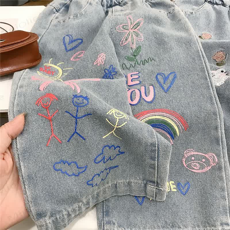 幼児用女の子用デニムブルーフラワーリボン/バニーパンツ - image 5